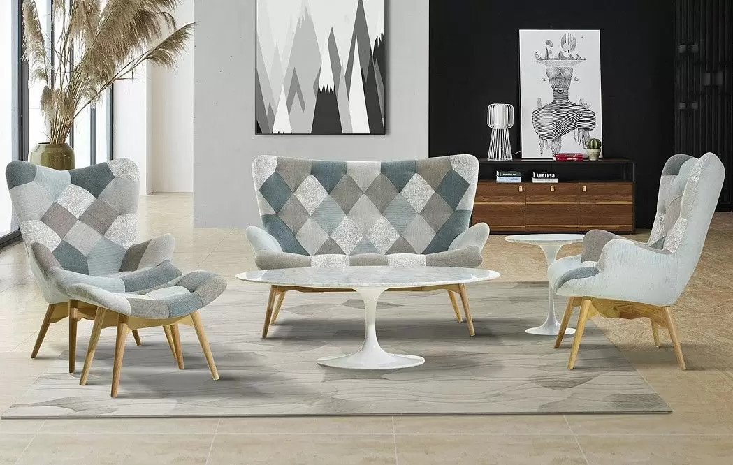 Кресло и оттоманка Contour, светлый пэчворк/ясень - фото 13