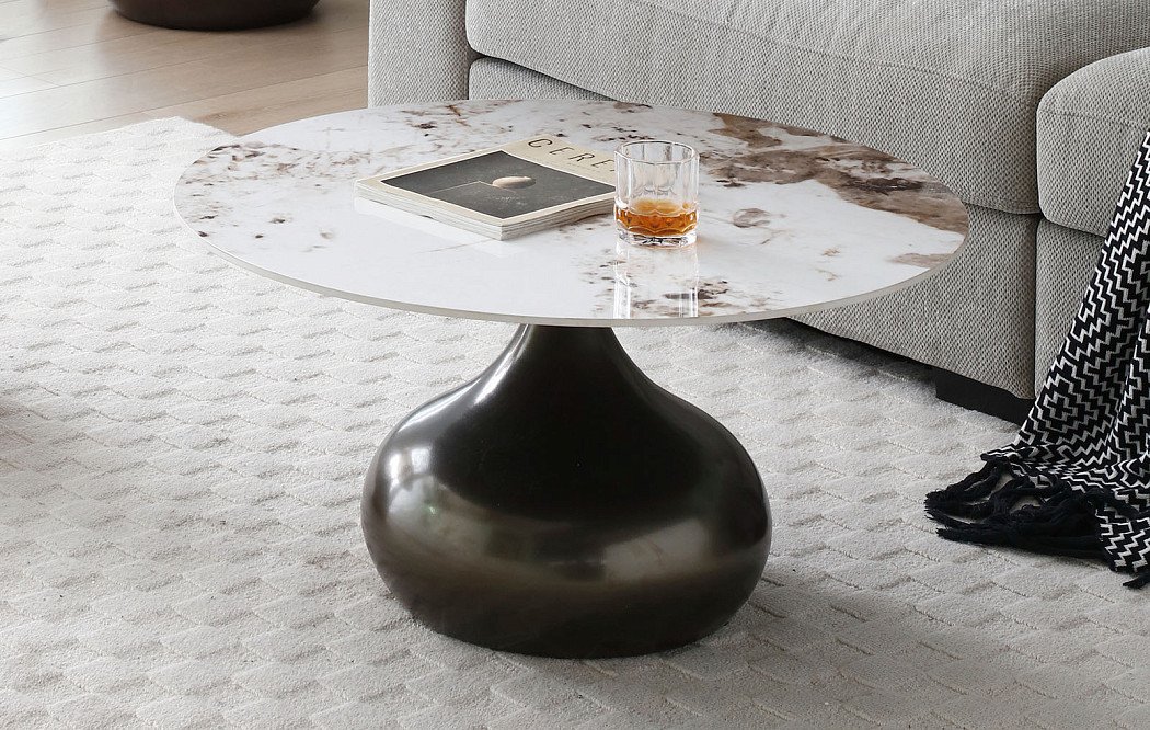 Стол журнальный Aria (80), светлая керамика/бронза - фото 2