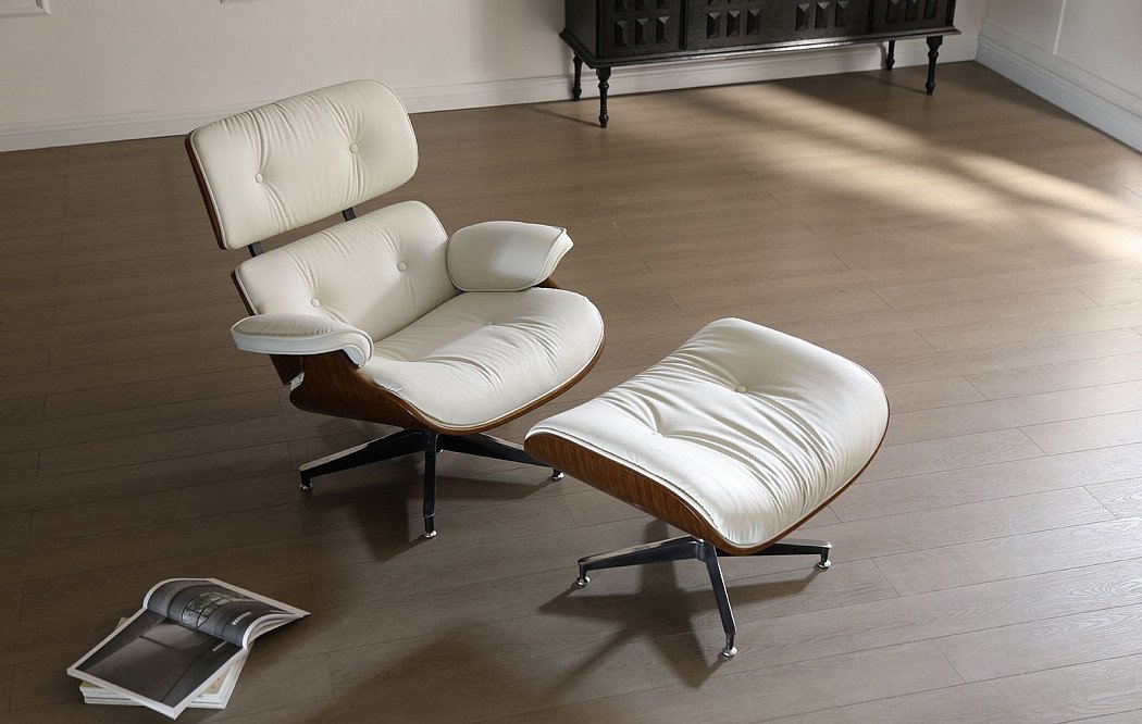 Комплект кресло и оттоманка Eames Lounge, кремовый/орех - фото 2