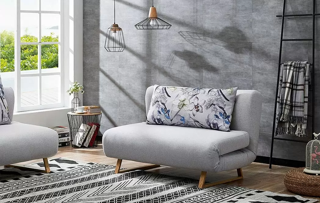 Диван-кровать Rosy 2-х местный, серый/цветочный принт