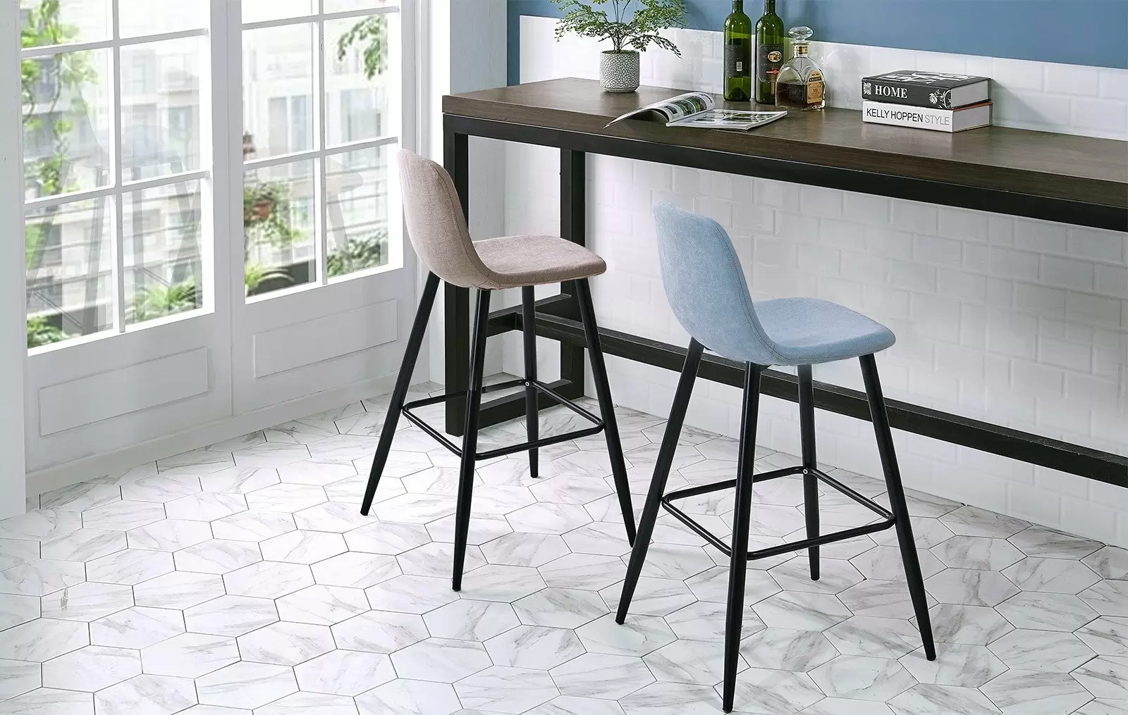 Стул полубарный Jack (60), голубой/черный