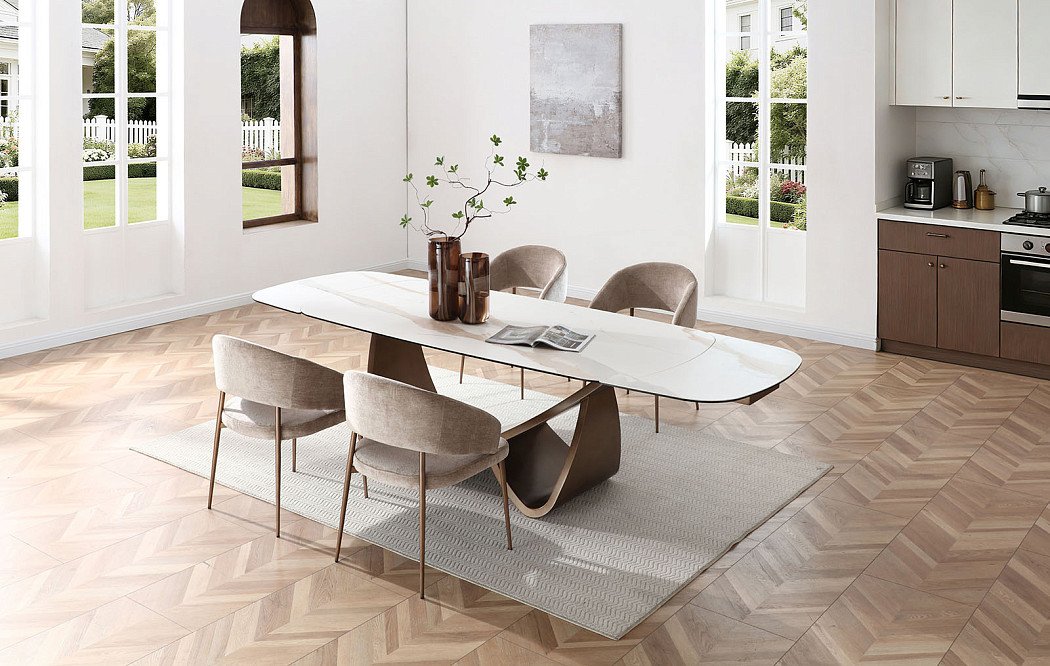 Стол раскладной Bergamo 200-280, светлая керамика/бронза - фото 3