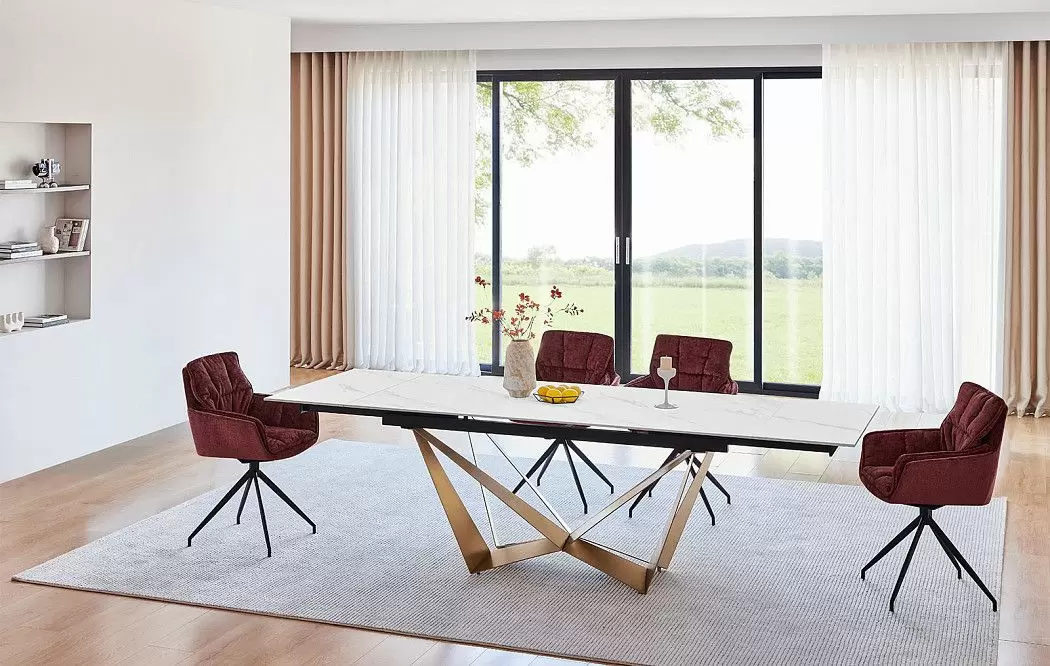 Стол раскладной Magdalena 160-240, белый камень/золото - фото 3