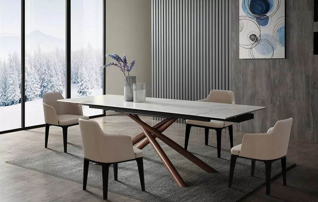 Стол раскладной Ravenna 160-220, белая керамика/орех - фото 15