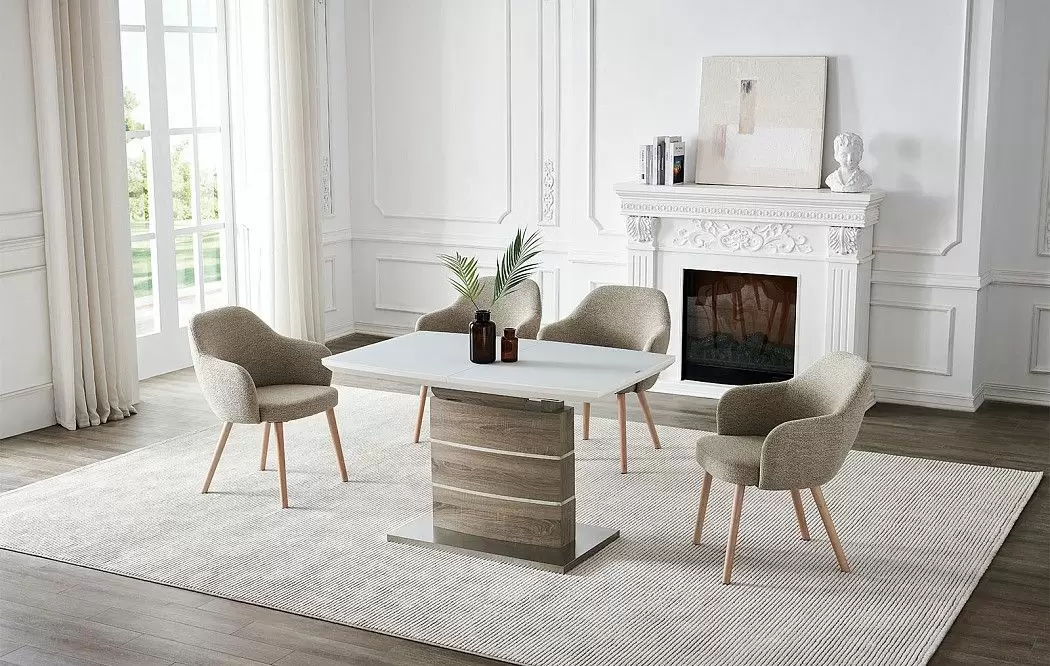 Стол раскладной Arioso Glass (140), белый/дуб - фото 3