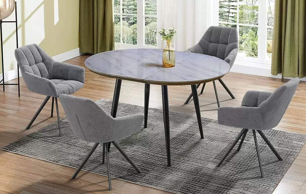 Стол раскладной Leticia 100-130, мраморный рисунок/черный - фото 3