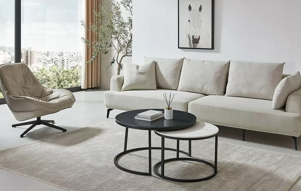 Набор из 2-х столов журнальных Nocturne, черная/белая керамика - фото 3