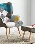 Кресло и оттоманка Hygge, пэчворк/натуральный