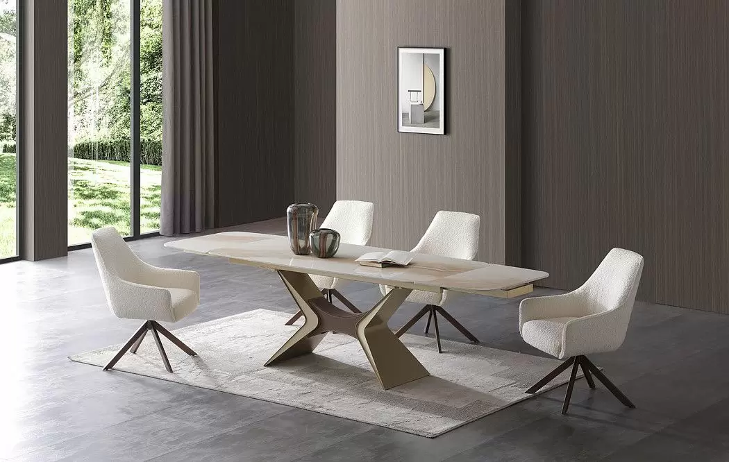 Стол раскладной Richard 160-240, бежевая керамика/шампань - фото 2