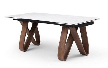 Стол раскладной Lido 200-300, белая керамика/орех