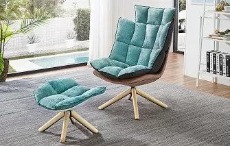 Кресло и оттоманка в стиле Husk, бирюзовый