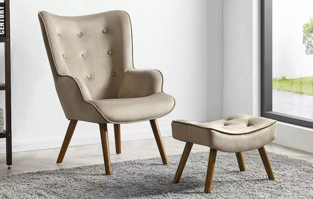 Кресло и оттоманка Hygge, бежевый/орех
