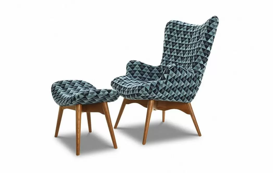 Кресло с оттоманкой Contour, голубой принт/коричневый - фото 3