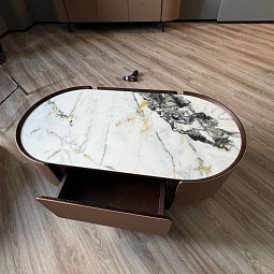 Стол журнальный Scarlett, светлая керамика/коричневый