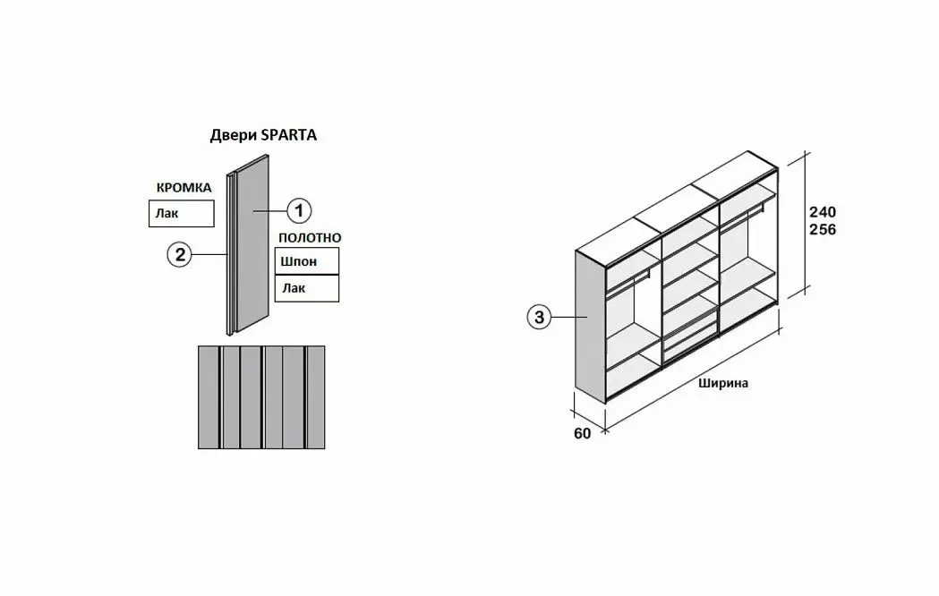 Шкаф SPARTA с 6 распашными дверями 291,5 H240, каменный (YM509) - фото 3