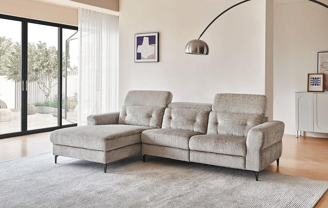 Диван-реклайнер Adeline угловой (левый), серо-бежевый