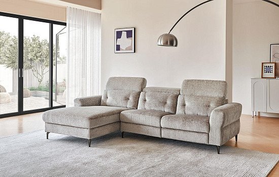 Диван-реклайнер Adeline угловой (левый), серо-бежевый