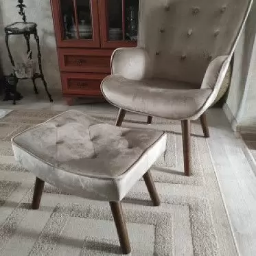 Кресло с оттоманкой Hygge, бежевый/орех