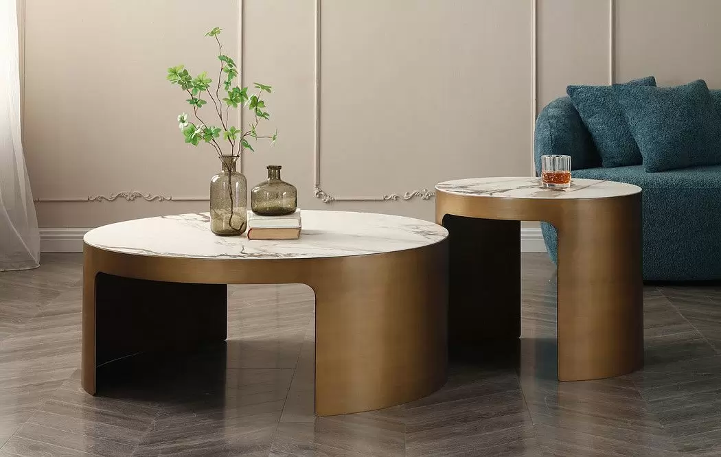 Стол журнальный Como (58), белая керамика/бронза - фото 2