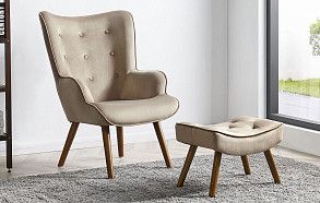 Кресло и оттоманка Hygge, бежевый/орех Кресло и оттоманка Hygge, бежевый/орех