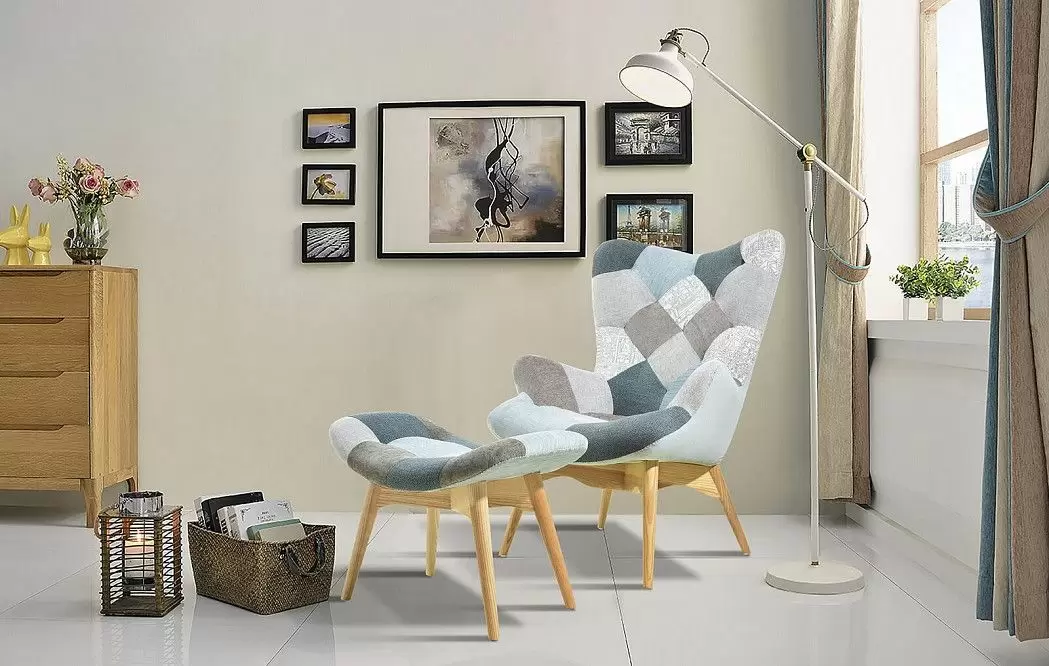 Кресло и оттоманка Contour, светлый пэчворк/ясень - фото 2