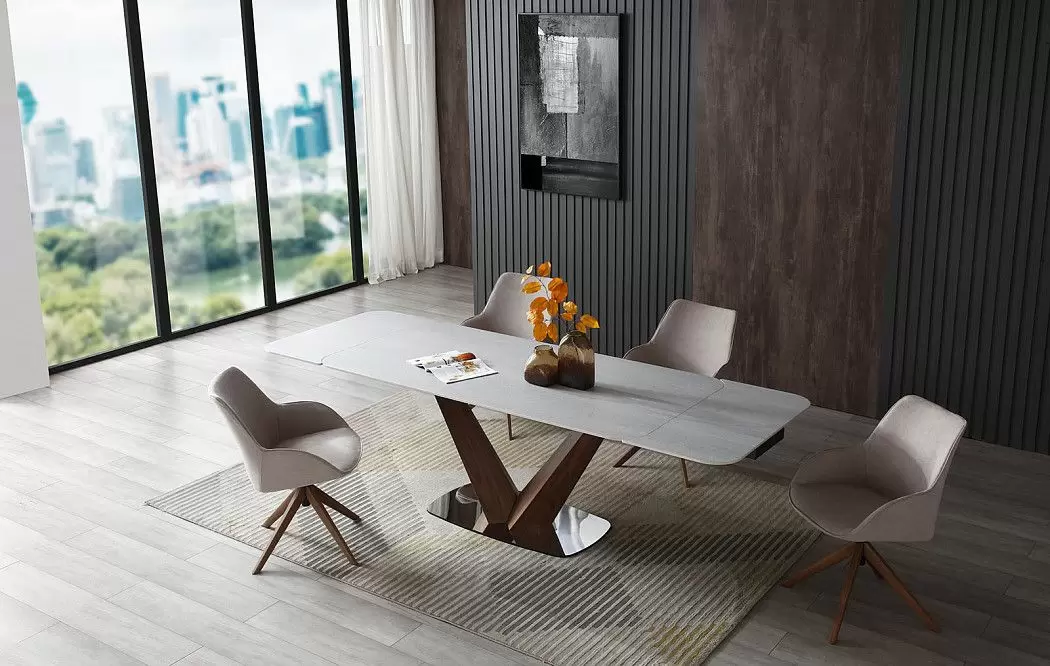 Стол раскладной Veronica 160-240, серая керамика/орех - фото 2