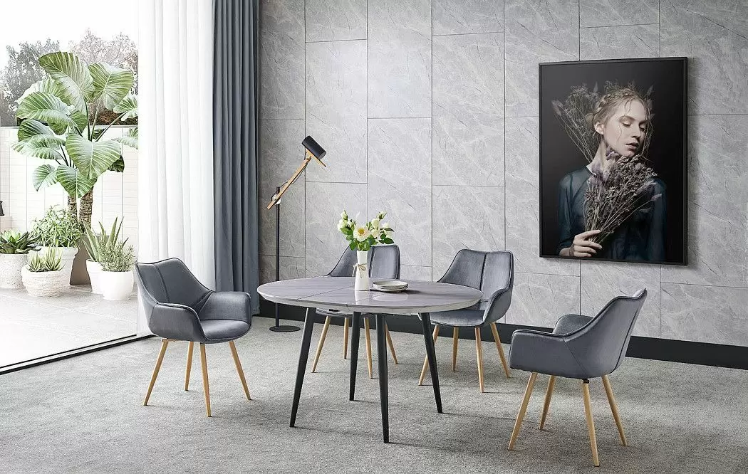 Стол раскладной Leticia 100-130, мраморный рисунок/черный - фото 2