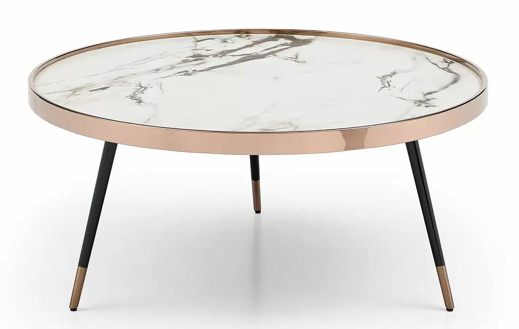 Стол журнальный Carla (90), белая керамика/розовое золото