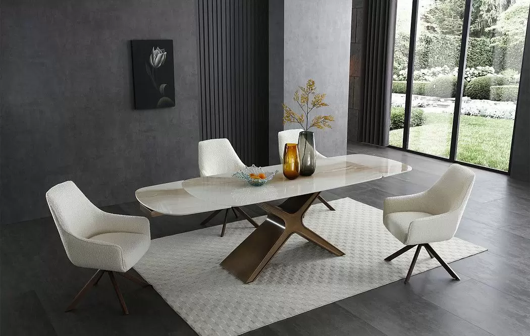 Стол раскладной Charlotta 180-260, бежевая керамика/бронза - фото 16