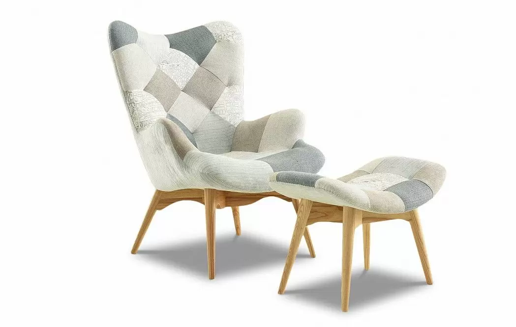 Кресло и оттоманка Contour, светлый пэчворк/ясень - фото 20
