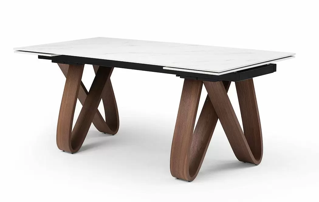 Стол раскладной Lido 180-260, белая керамика/орех