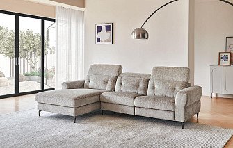 Диван-реклайнер Adeline угловой (левый), серо-бежевый