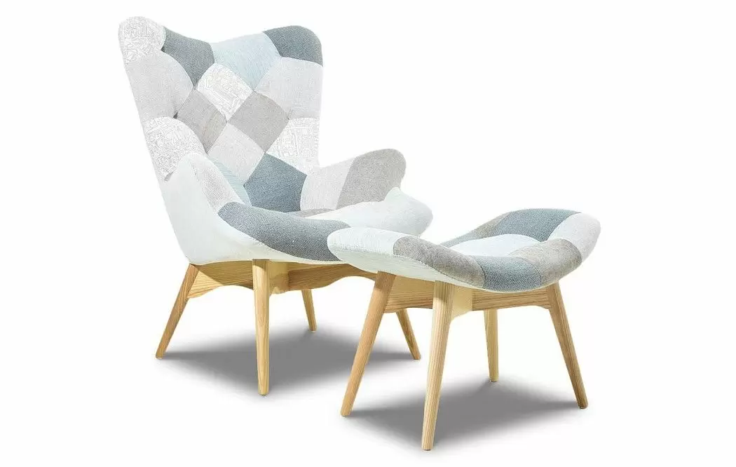 Кресло и оттоманка Contour, светлый пэчворк/ясень - фото 9