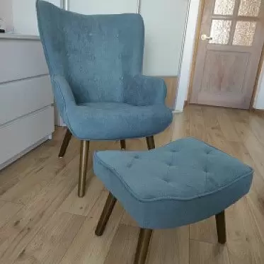 Кресло с оттоманкой Hygge, темно-бирюзовый/орех