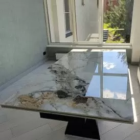 Стол раскладной Portofino Black 200-300, светлая керамика/черный