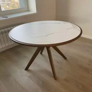 Стол Tango 120, светлая керамика/орех