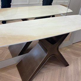 Стол раскладной Charlotta 180-260, бежевая керамика/бронза