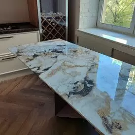 Стол раскладной Portofino Black 200-300, светлая керамика/черный