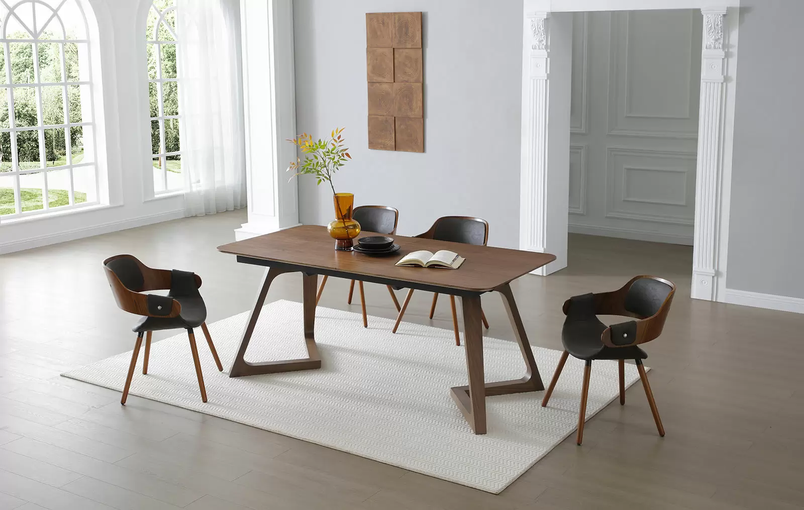 Стол Sabrina + 4 коричневых стула Jody