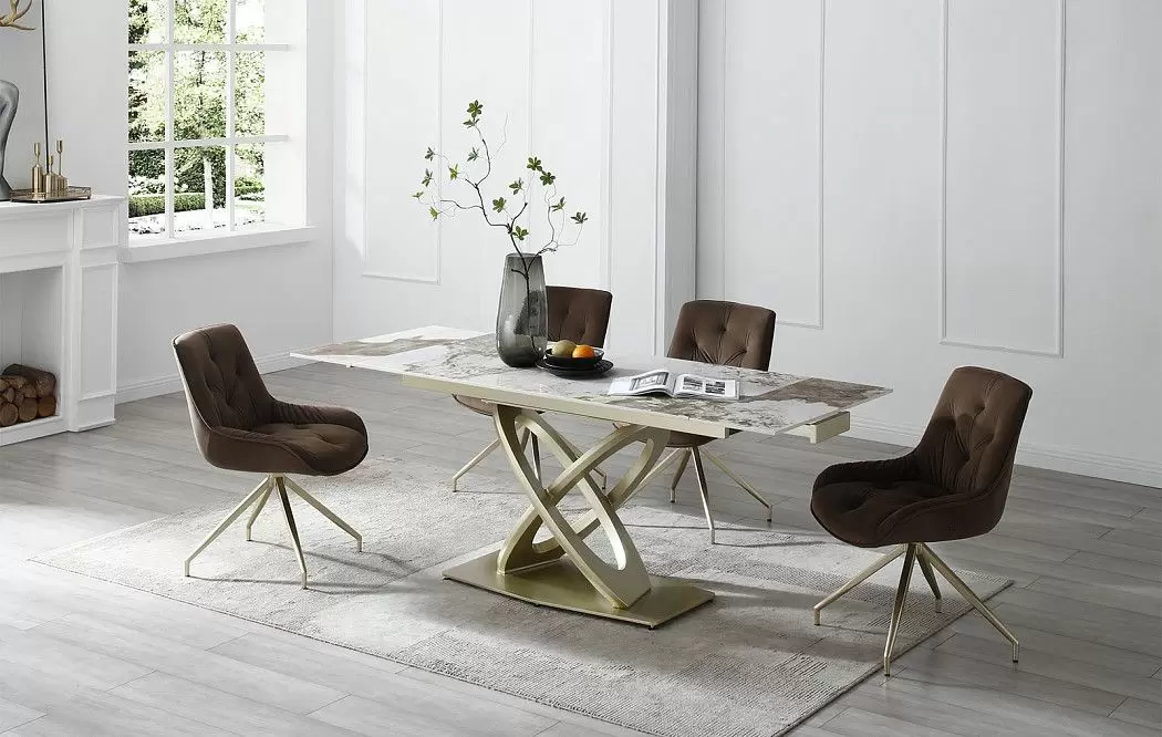 Стол раскладной Luisa 140-200, светлая керамика/шампань - фото 2