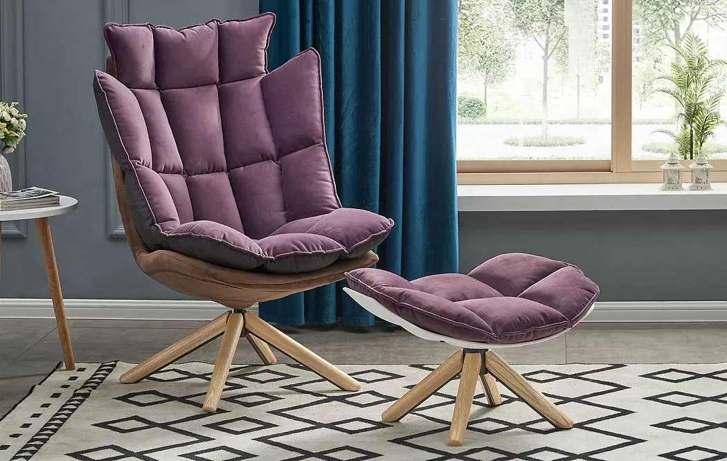 Кресло и оттоманка в стиле Husk, лиловый