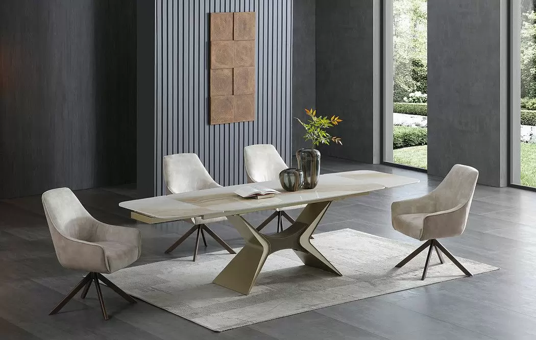 Стол раскладной Richard 160-240, бежевая керамика/шампань - фото 4