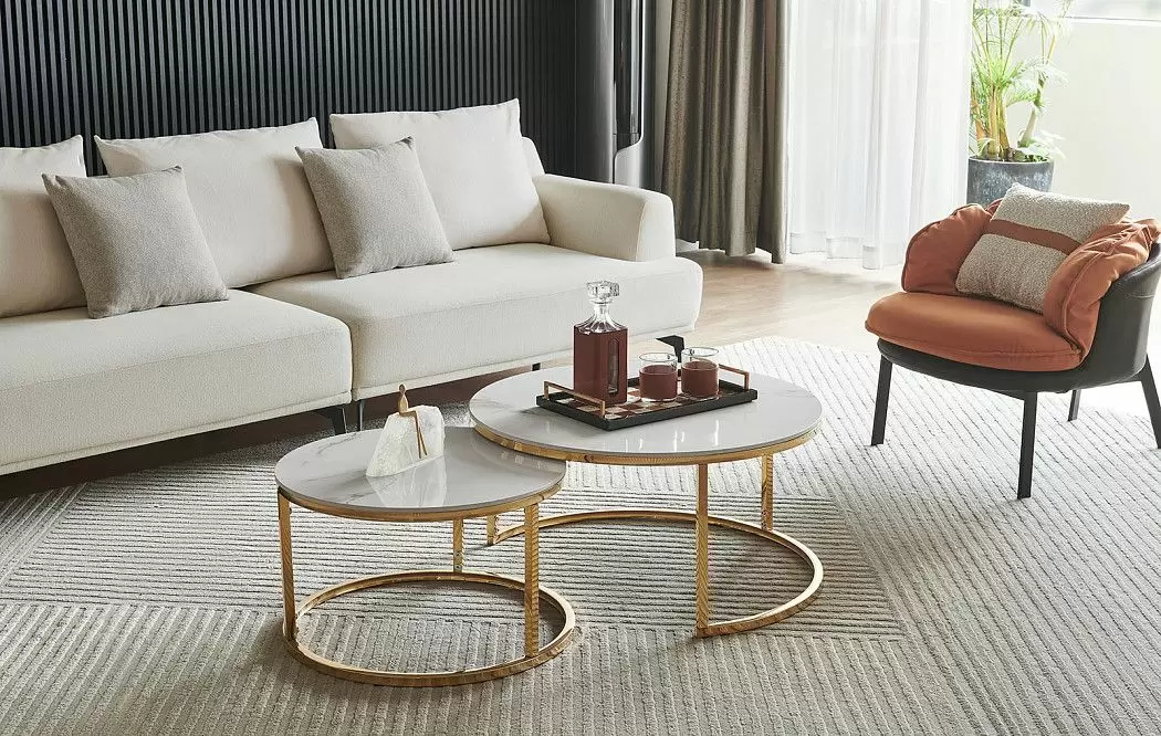 Набор из 2-х столов журнальных Nocturne, белая керамика/золото - фото 2