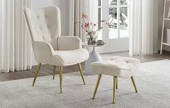 Кресло и оттоманка Hygge, слоновая кость/золото