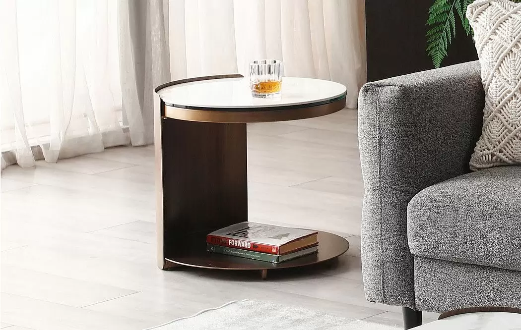 Столик приставной Cassio (48), белая керамика/бронза - фото 2