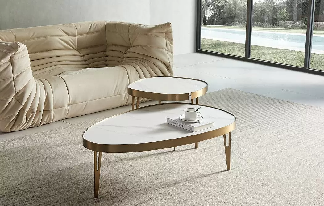 Стол журнальный Zelda (55), белый камень/бронза - фото 2