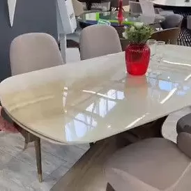 Стол раскладной Charlotta 180-260, бежевая керамика/бронза