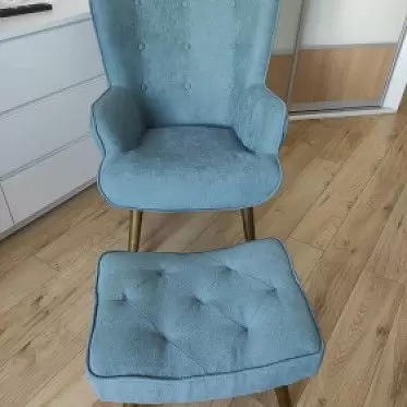 Кресло с оттоманкой Hygge, темно-бирюзовый/орех