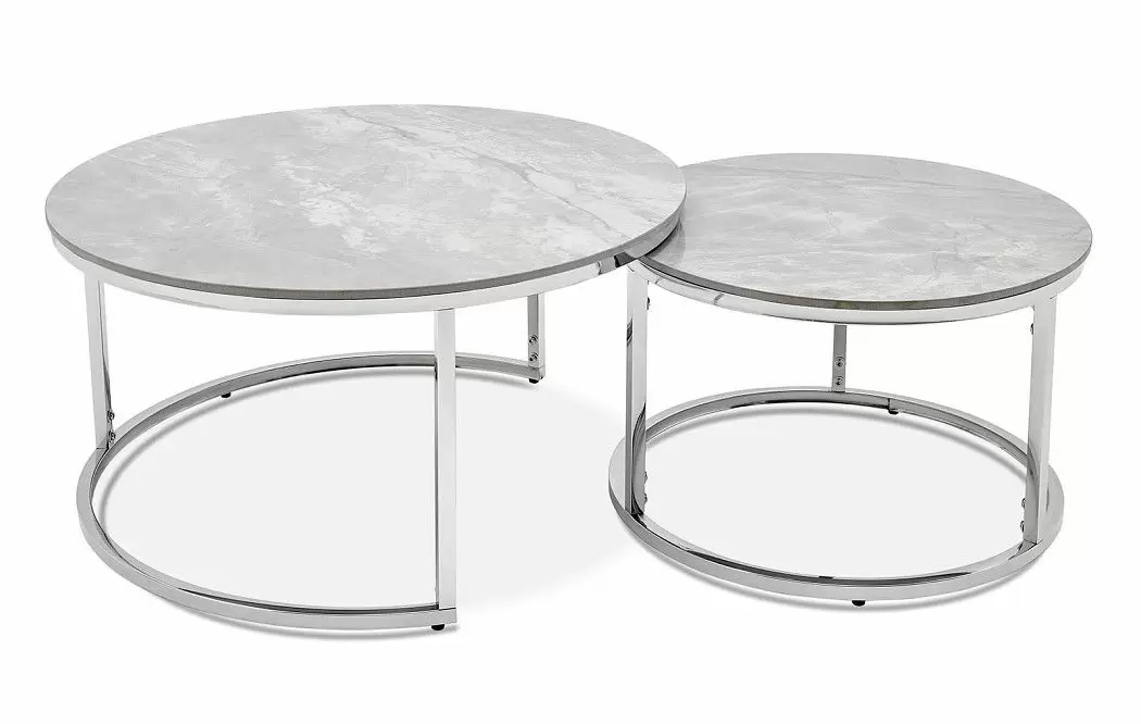 Набор из 2-х столов журнальных Nocturne, серая керамика/серебро