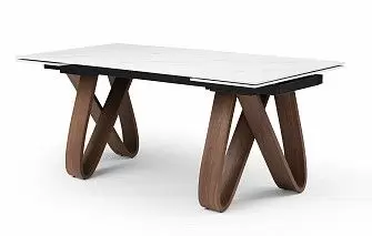 Стол раскладной Lido 200-300, белая керамика/орех